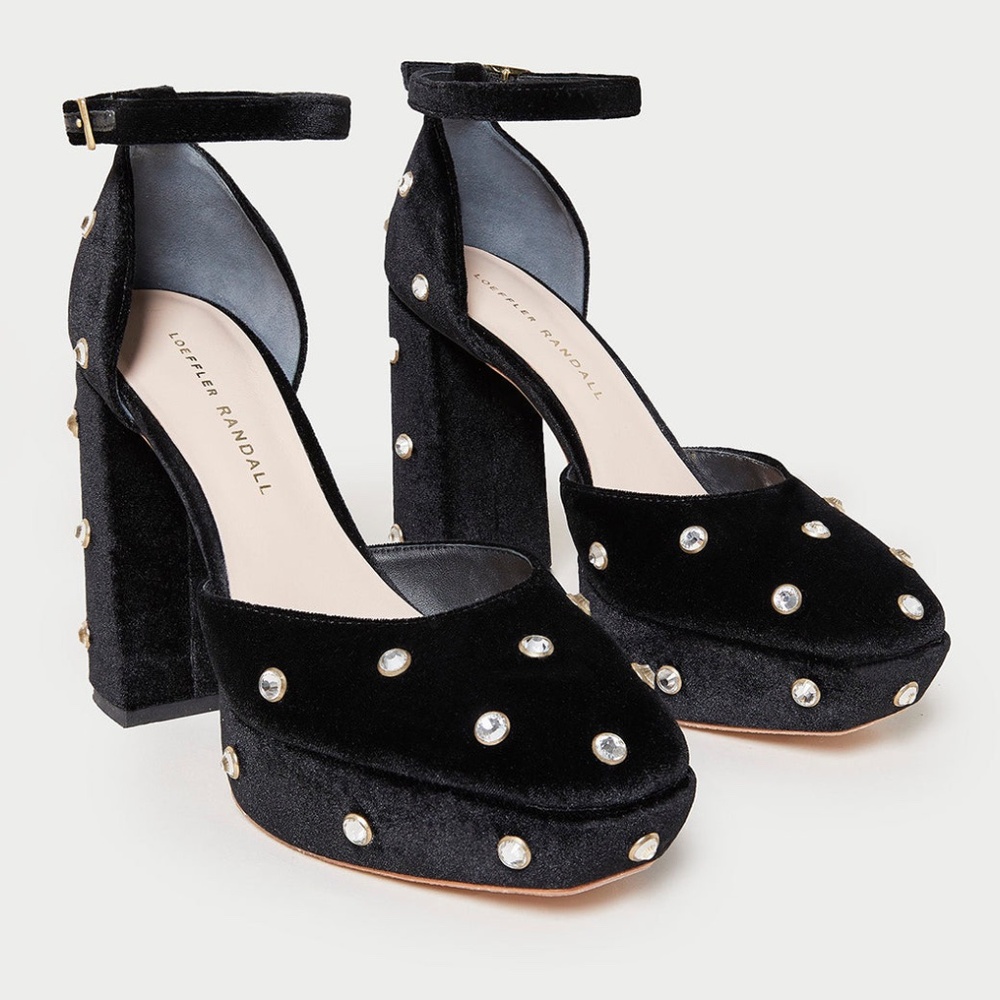 Loeffler Randall Selina Velvet Black/Crystal Closed Toe Platforms Size 8.5
